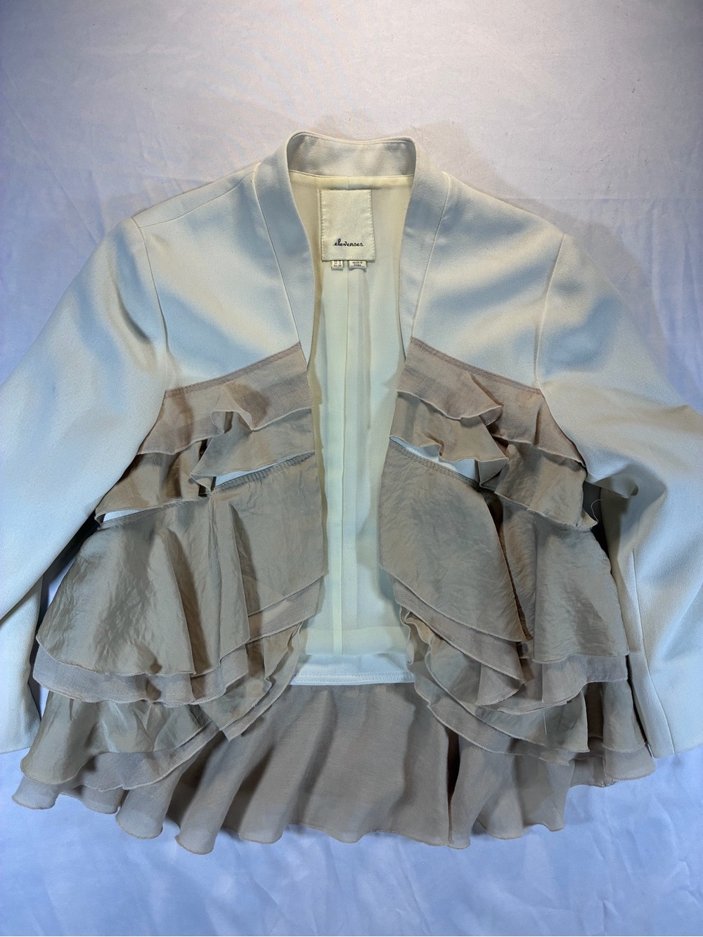 Anthropologie Elevens Open Front Ruffle Trim Blazer